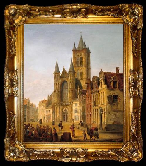 framed  unknow artist Gent. Blick auf St. Bavo im Herzen der Altstadt, ta009-2